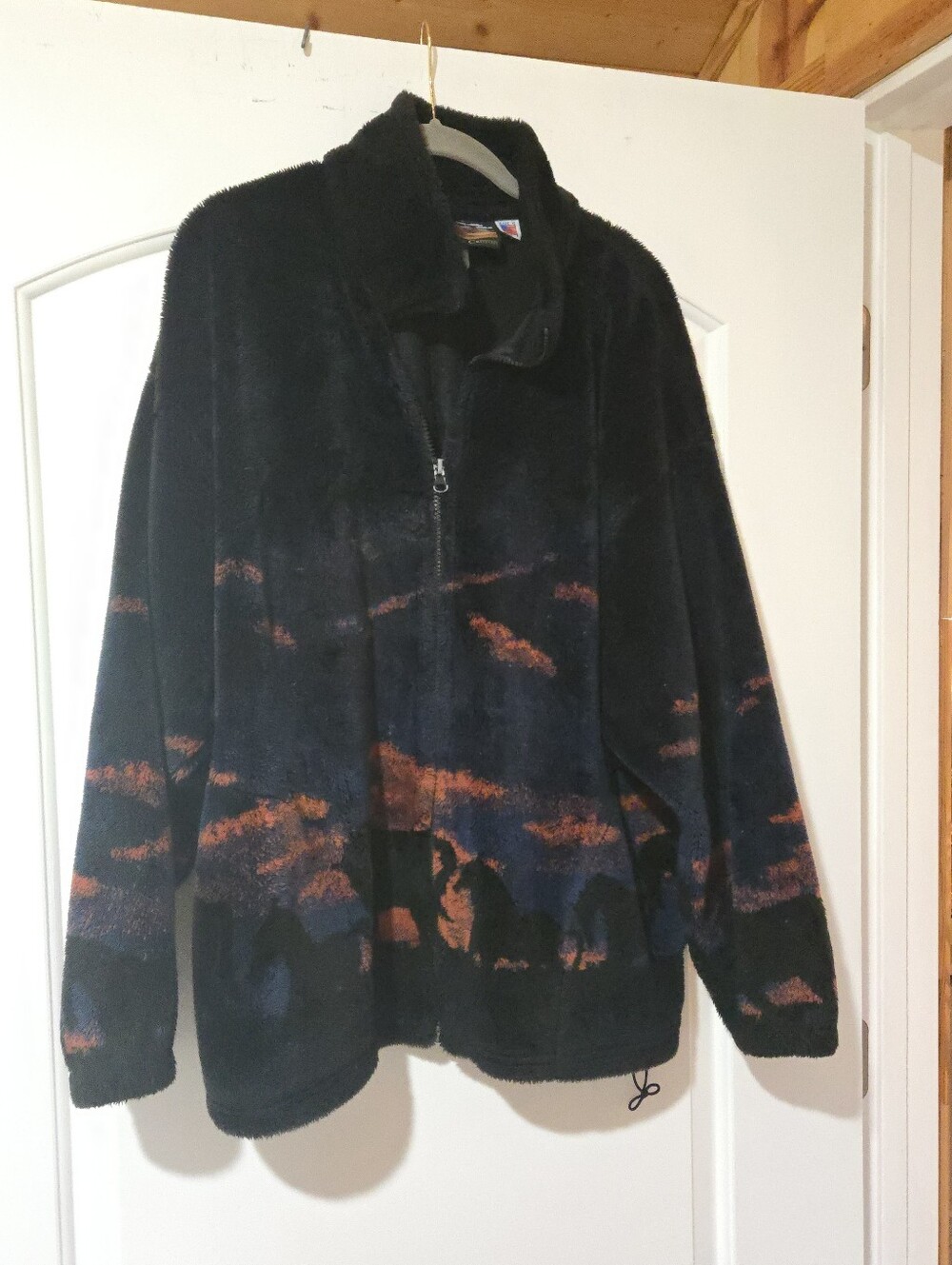 Vintage Cobblestone Canyon Western Horse Print Fleece Jacket, SIZE L, See Info